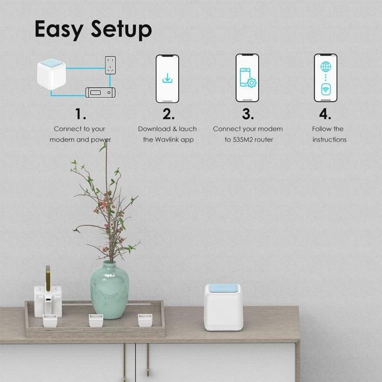 WAVLINK WN535M2 For Home Office 2pcs Mesh Wireless Router AC1200 Dual Band WiFi Signal Booster, US Plug, UK Plug, EU Plug, AU Plug