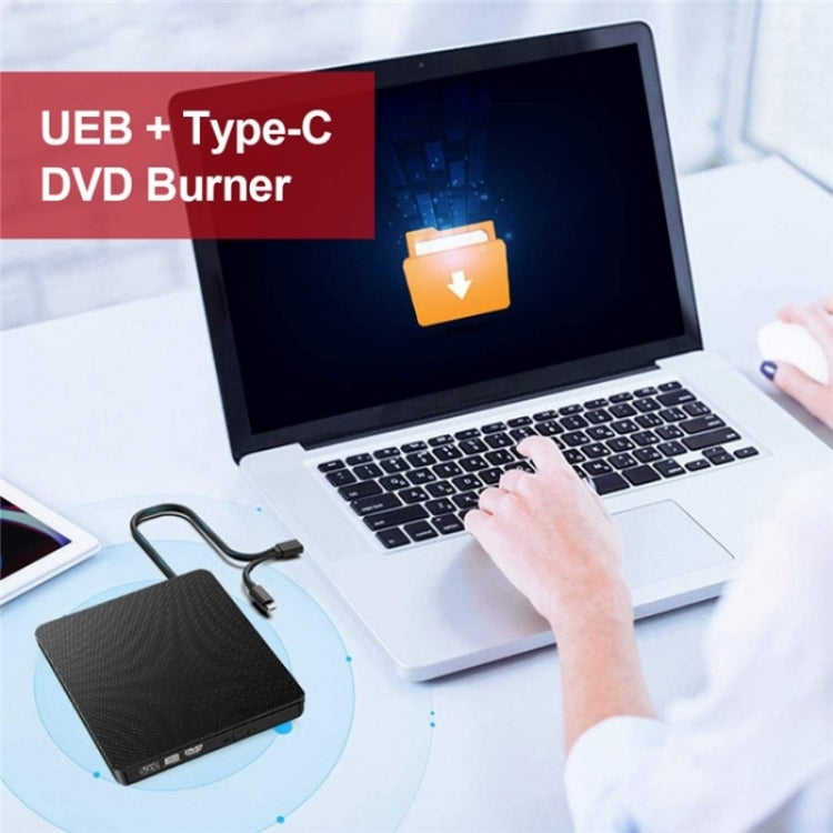 XD009 External CD Reader VCD Burner Ultra-thin Design Laptop Computer USB 3.0+Type-C DVD Drive, XD009