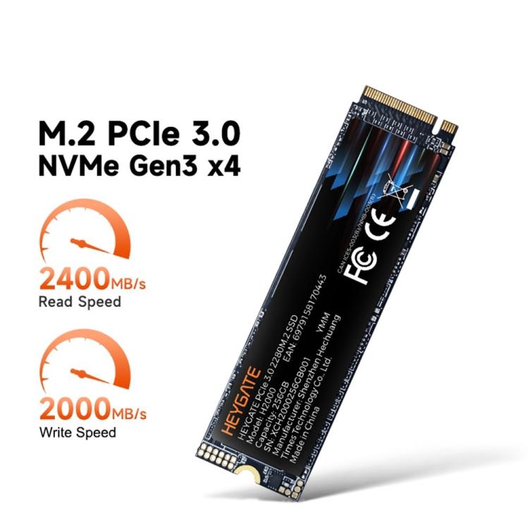 HEYGATE H2000 PCIe 3.0 NVMe 2400MB/s Read 3D NAND M.2 2280 SSD, 256G, 512G