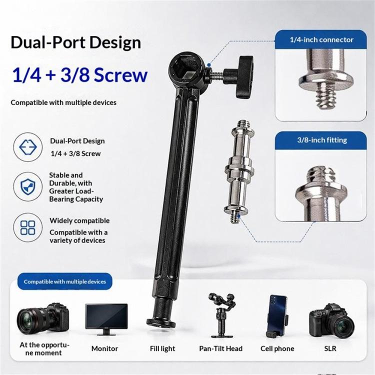 D086 19cm Aluminum Alloy Extension Rod 1 / 4 and 3 / 8 inch Dual Threaded Mounting Arm, 19cm