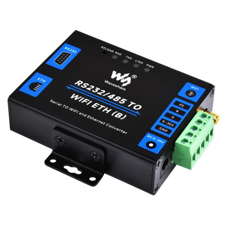 Waveshare Industrial Grade Serial Server RS232/485 to WiFi / Ethernet, RJ45 Network Port, RJ45 Network Port with POE Support