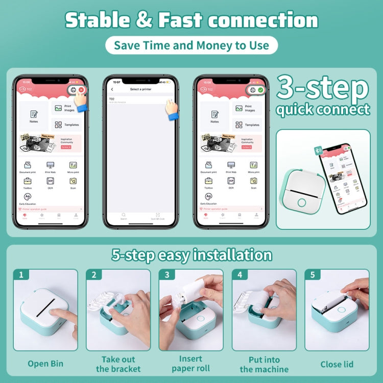 Phomemo T02 Standard Error Mini Pocket Small Portable Bluetooth Phone Photo Label Thermal Printer, Standard