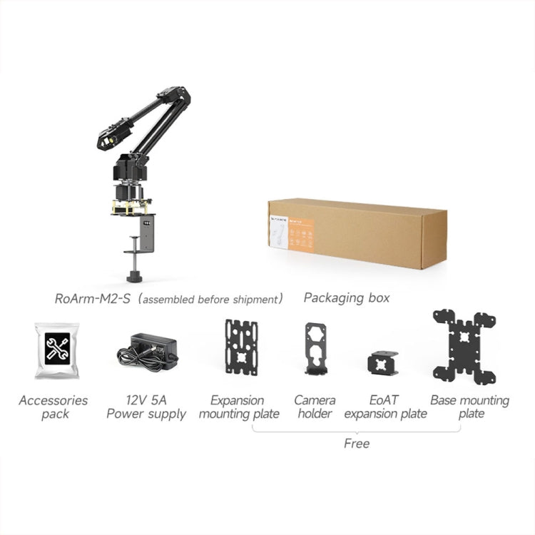 Waveshare 25118 RoArm-M2-S Desktop Robotic Arm Kit, Based On ESP32, 4-DOF, US Plug, UK Plug, EU Plug