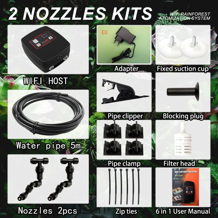 WiFi-Controlled Terrarium Automatic Misting Reptile Enclosure Humidification System, 2 Nozzle Sets EU Plug, 2 Nozzle Sets US Plug, 2 Nozzle Sets UK Plug, 4 Nozzle Sets EU Plug, 4 Nozzle Sets US Plug, 4 Nozzle Sets UK Plug