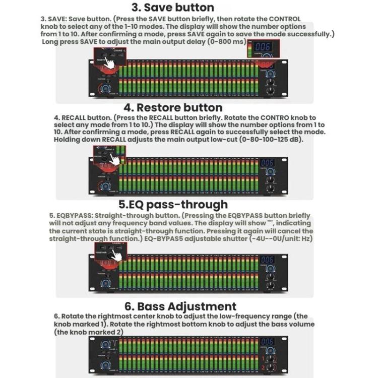 EQ-A32 Digital Equalizer Stage Home Karaoke Noise Reduction Audio Processor, EU Plug, US Plug, UK Plug, AU Plug