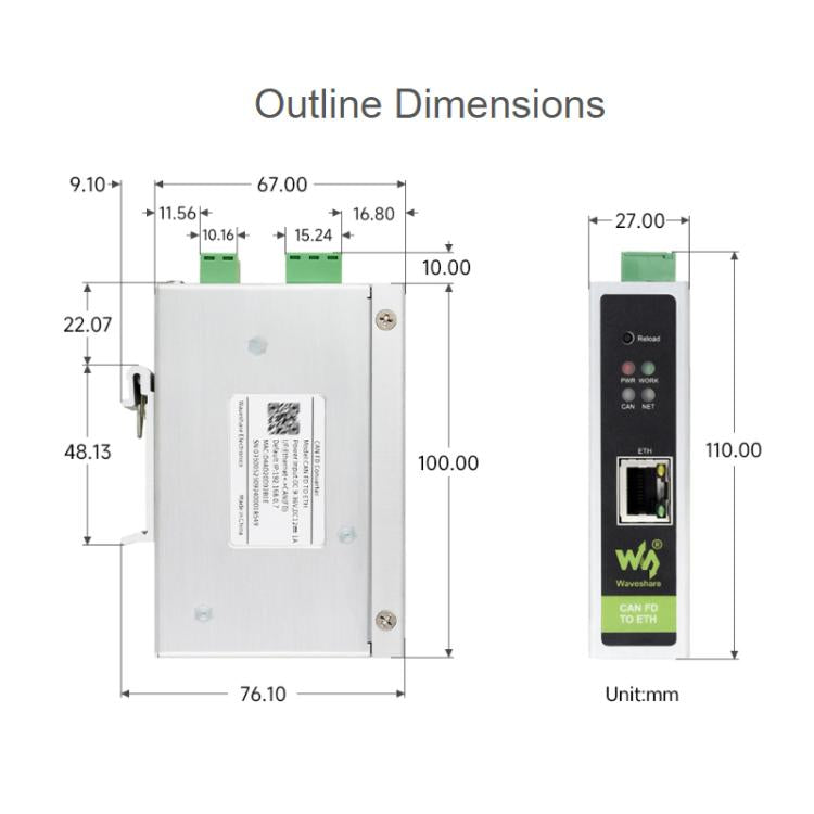WAVESHARE CAN FD / ETH Bidirectional Protocol Converter Compatible With CAN 2.0A/2.0B, 32598