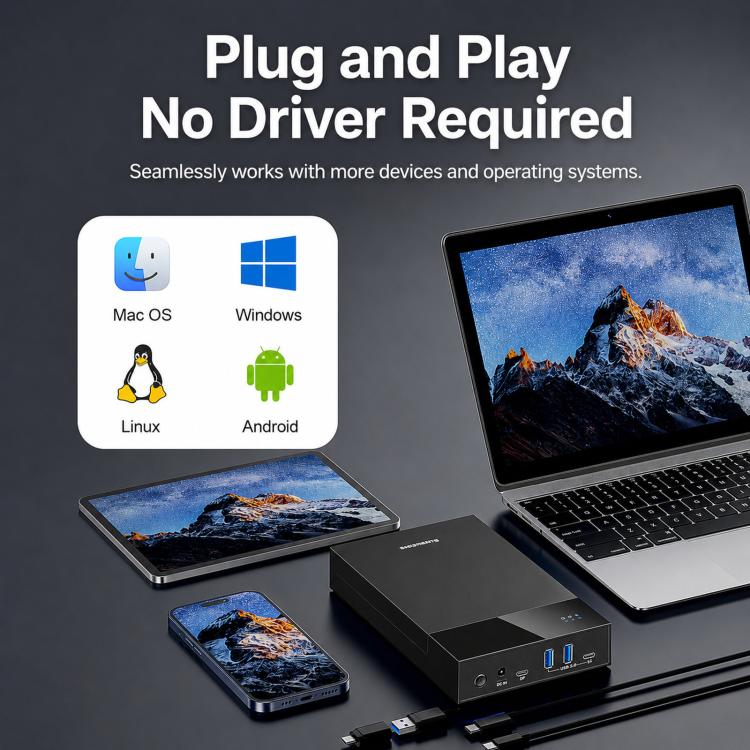 Blueendless 3.5/2.5 Inch SATA External Hard Drive Enclosure With Built-In USB 3.0 Hub USB To SATA HDD SSD Case Max 20TB, US Plug, EU Plug, UK Plug
