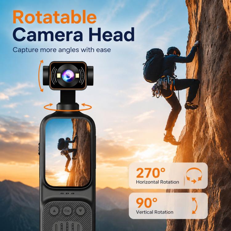 Handheld Vlog Camera With 270-Degree Motorized Rotatable Lens 2.0 Inch Screen Pocket Video Recorder WiFi Sports Action Cam, DV07-4K