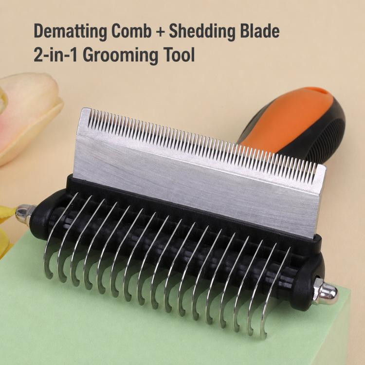HistoTree 2-in-1 Pet Dematting Comb and Undercoat Deshedding Rake Safe Double Sided Curved Blades Detangling Tool