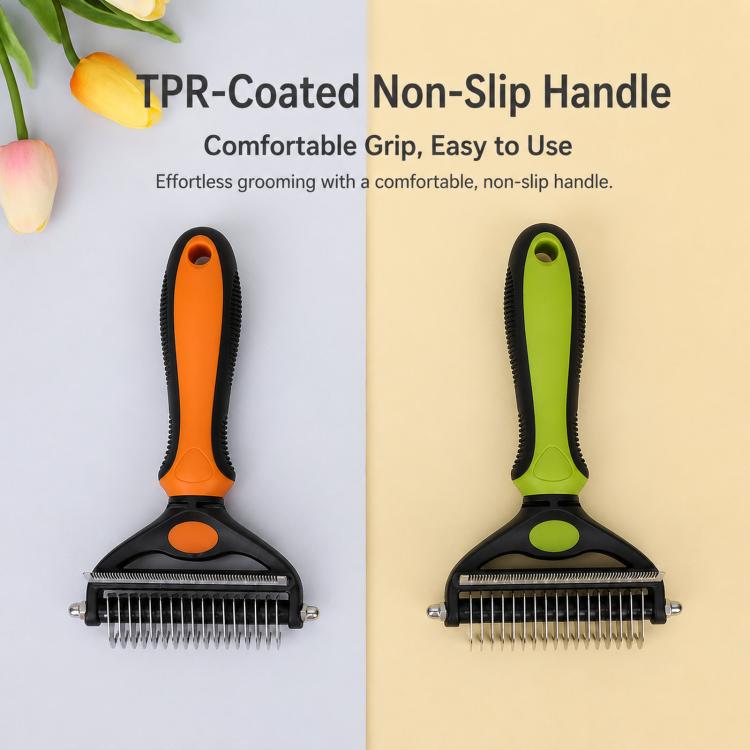 HistoTree 2-in-1 Pet Dematting Comb and Undercoat Deshedding Rake Safe Double Sided Curved Blades Detangling Tool